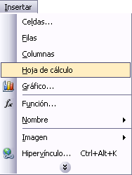 men� Insertar - Hoja de c�lculo