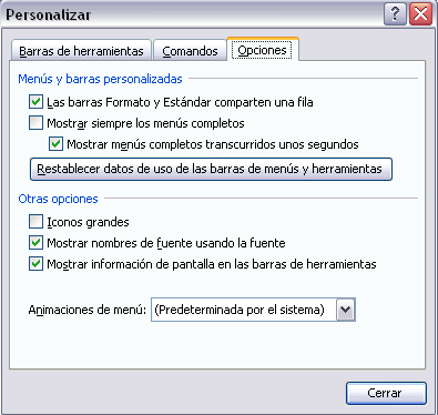 Opciones de personalizar