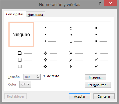 Numeración y viñetas
