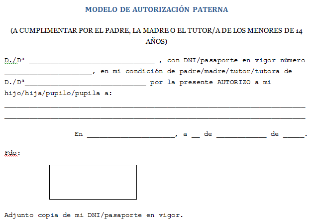 Autorizaci&oacute;n paterna