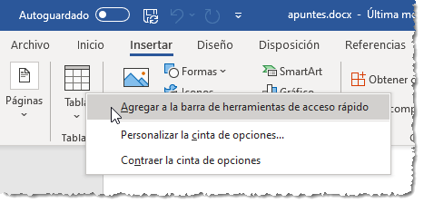 Agregar a la barra de herramientas de acceso r&aacute;pido