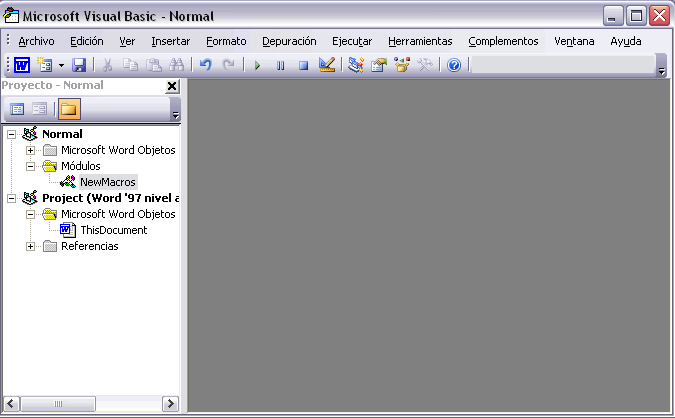 pantalla editor visual basic
